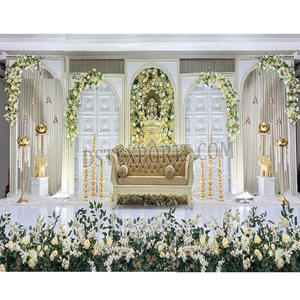 แผงไม้แกะสลักสีขาวคลาสสิกสำหรับเวทีงานแต่งงาน ฉากหลังงานแต่งงานธีมพระพิฆเนศสุดหรู ขายส่งแผงมันดาปงานแต่งงานฮินดู สหรัฐอเมริกา - Product Image 1