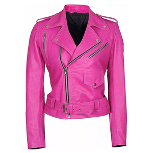 Chaqueta de Motera de Piel de Oveja Rosa para Mujer, Transpirable, Resistente al Viento, de Alta Calidad, para Invierno, con Diseño Desmontable - Product Image 4
