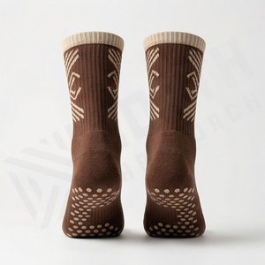 <b>Brown</b> Geometric Pattern Crew <b>Socks</b> Breathable Knitted for Daily Casual Wear Adults Regular Style - Product Image 2