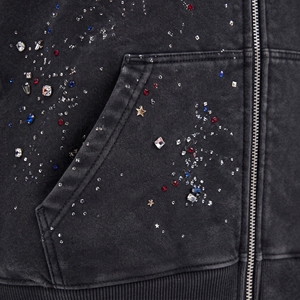 Women's <b>Vintage</b> Washed Rhinestone Star Embellished Zip Up Hoodie <b>Oversized</b> Streetwear <b>Sweatshirt</b> - Product Image 6