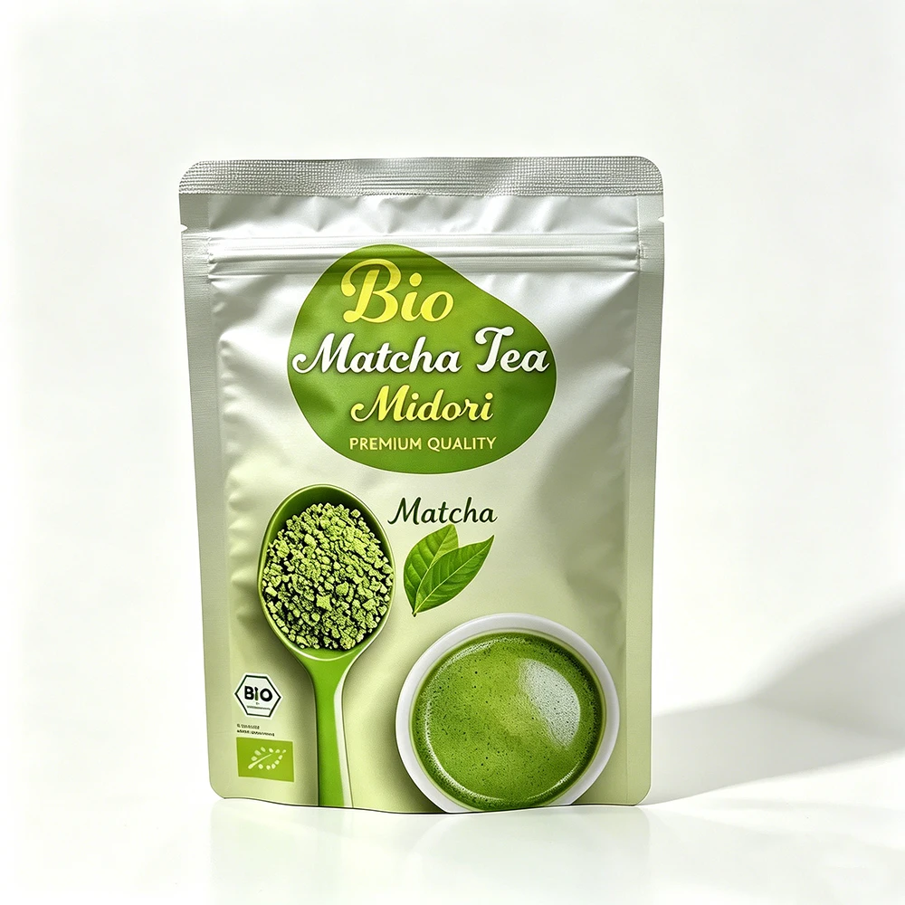 Custom Print Food Grade Packaging Pouch with Stand-up Pouch with Bottom Gusset Zipper for Food Plastic Bags Matcha Pouch Package