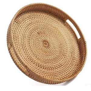 Rustic Rattan Woven Serving Tray Decorative Wooden Base Platter for Coffee <b>Table</b> <b>Kitchen</b> Storage Unique Design - Product Image 1