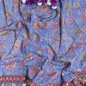 Tela de crepé floral de lentejuelas pesadas color marfil, tejido ligero con bordado, 54 pulgadas, material de borde Daman para Kurtis, túnicas y vestidos Anarkali. - Product Image 6