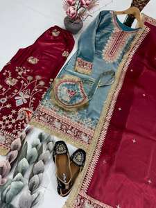 Conjunto de Diseño de Alta Costura con Bordado de Seda Pesada y Lentejuelas, Top Elegante, Pantalón Plazzo y Dupatta - Product Image 4