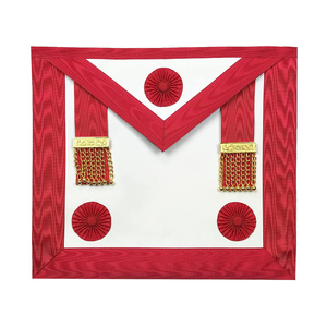 Tablier maçonnique brodé sur mesure, rouge, blanc, bordure dorée, style classique, accessoire de cérémonie pour franc-maçon - Product Image 5