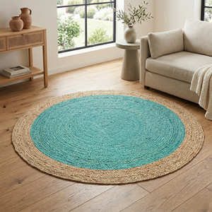 Terracotta Orange <b>Round</b> Jute Rug 180 cm, Handwoven Braided Natural Fiber Circular Rug for Contemporary Homes - Product Image 4