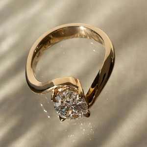 Anillo de Compromiso Ovalado con Diamante Cultivado en Laboratorio, Anillo de Oro Minimalista con Solitario Bypass, Certificado IGI USA, Regalo - Product Image 3