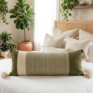 Funda de Almohada Lumbar Larga Tejida a Mano en Color Beige Natural, con Rayas Texturizadas, Cojín Grande para Cama, Almohada Decorativa para Sofá - Product Image 5