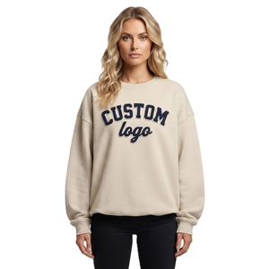 Sudadera Oversize Personalizada con Logo de Chenille OEM/ODM para Mujer, 100% Algodón, Cuello Redondo, Estilo Universitario con Letras, Pullover Privado - Product Image 1