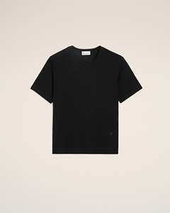 Camiseta de Algodón Negra para Hombre, Corte Regular, Cuello Redondo, Manga Corta, Estilo Casual, Color Sólido, Transpirable, Tejido Jersey, Logotipo en el Dobladillo Inferior - Product Image 1