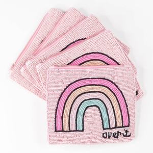 Handmade Beaded Rainbow Coin <b>Purse</b> Customized Shape <b>Pink</b> Cotton Textile Embroidery Craft Home Decoration - Product Image 1