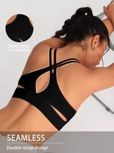 High-Impact Criss <b>Cross</b> Training <b>Top</b> | Black Solid Mesh Activewear Bralette | Nylon Spandex Seamless Fitness Gym Wear - Product Image 5