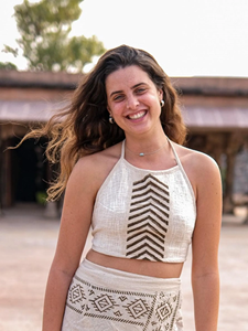 Haut court en coton Khadi fait main à col halter avec motif chevron imprimé à la main, idéal pour l'été, style bohème - Product Image 4