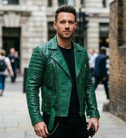 Blouson de motard en cuir à motif serpent et carreaux, respirant, décontracté, à capuche, avec fermeture éclair et boutons, style pilote pour garçon, tendance été
