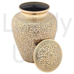 Urna Funeraria de Metal con Hojas Doradas para Cenizas Humanas, Grabado a Mano con Patrón de Hojas, Fabricación OEM ODM - Product Image 4