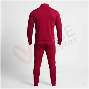 Ensemble de survêtement rouge pour homme, manches longues, col montant, fermeture éclair sur le devant, couleur unie, respirant, coupe décontractée, vêtements d'automne - Product Image 2