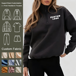 Sudadera con capucha de algodón polar bordada, de corte regular, con media cremallera, forrada, para hombre, estilo urbano, para gimnasio, de invierno, personalizada - Product Image 1