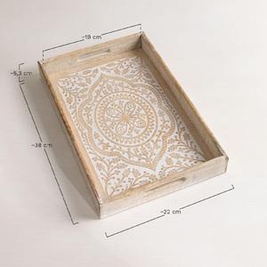 ถาดไม้มะม่วงทรงสี่เหลี่ยมผืนผ้า งานฝีมือพร้อมหูจับ เหมาะสำหรับเสิร์ฟ ตกแต่งบ้าน โต๊ะกาแฟแบบออตโตมัน และใช้สำหรับขายส่ง - Product Image 3