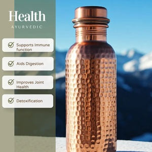 Botella de Agua de Cobre Martillado 100% Puro de Alta Calidad, Recipiente de Cobre a Prueba de Fugas para Beneficios Ayurvédicos para la Salud, Agua Potable - Product Image 1