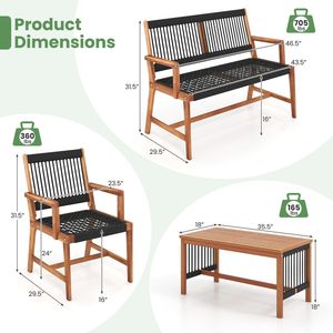 Juego de Mesa y Sillas de Patio de Madera de Acacia de 4 Piezas con Cuerda Tejida a Mano - Product Image 5