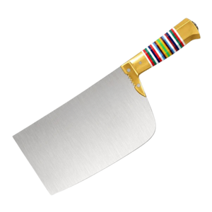 Cuchillos de Cocina con Hoja Ancha Plateada y Mango con Rayas Doradas y Multicolores para Cortar Verduras, Rebanar y Preparar Alimentos - Product Image 1