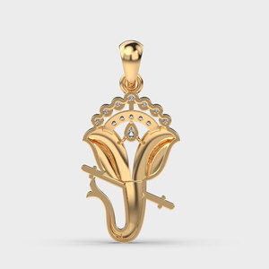 Collier pendentif en or jaune avec diamant, motif végétal, coupe brillante ronde, chaîne à maillons, style classique, unisexe, à porter au quotidien - Product Image 4