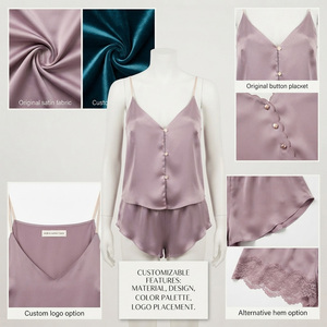 Ensemble de détente Reddito pour femme en satin 100 % soie, sans manches, col en V, couleur unie, short, deux pièces, vêtements de nuit pour adulte, taille élastique, printemps - Product Image 5