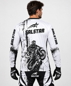SALSTAR Men's Full Sleeve Motocross Jersey Sublimation Print Quick Dry <b>Motorcycle</b> Racing <b>Shirt</b> White Black Design - Product Image 2