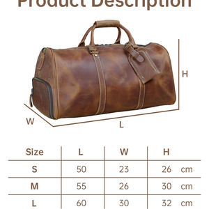 Genuine Leather Duffel Bag Solid Brown Luxury Travel Design Durability Feature - Product Image 3