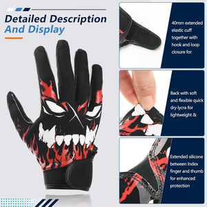 Gants de sport à doigts entiers noirs avec motif flamme rouge, antidérapants, en polyester, pour hommes, toutes saisons, impression par sublimation - Product Image 2