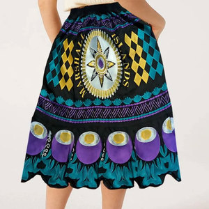 Women Black Embroidered Casual Summer Empire Waist Knee-Length 100% Polyester Breathable Straight <b>Skirt</b> - Product Image 4