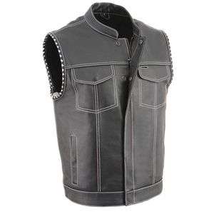 Gilet pour homme en cuir véritable grande taille, réversible, imperméable, coupe-vent, séchage rapide, écologique, respirant, col en V, boutons recouverts - Product Image 5