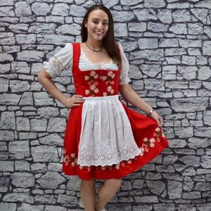 Women's Bavarian Dirndl <b>Dress</b> Knee-Length A-Line With Floral Embroidery Puff Sleeve Vintage Folk Costume - Product Image 4