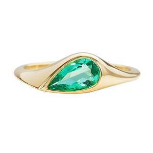 Bague en émeraude taille poire pour femme, or 14 carats, style classique, à porter au quotidien - Product Image 1