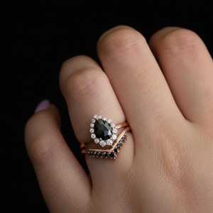 Black Moissanite Pear Cut Classic Teardrop Ring Set Rhodium Plated With 925 Silver Fine Royal Style For Lovers Or Party Jewelry - Product Image 2
