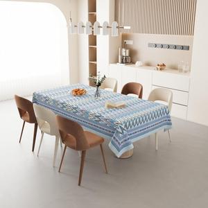 Mantel Rectangular Moderno con Estampado Geométrico en Azul, Morado y Gris, Lavable, de Poliéster y Lino, Decoración para el Hogar - Product Image 3