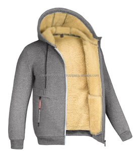Para hombre Otoño Invierno 100% algodón polar grueso personalizado impreso bordado de talla grande con cremallera cárdigan con capucha cálido - Product Image 1