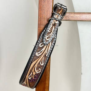 Elegant Design Hand-Tooled Leather Dog Leash & Collar Set Dog Training Cow Leather Traffic Lead 3-Piece Sets for Night Walking - Product Image 4