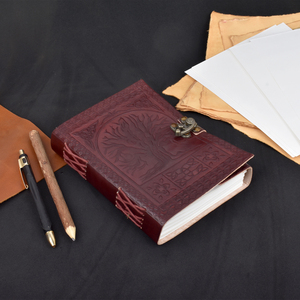 <b>A5</b> Vintage Embossed Tree of Life <b>Diary</b> Notebook 100 Pages Lock Journal Burgundy Leather Look Premium Durable Handmade Stationery - Product Image 5