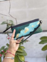 Pochette de poignet en cuir métallisé, style bohème, avec fermeture éclair, motif western gravé, pour usage quotidien
