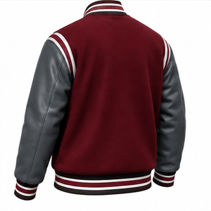 2026 Hot Selling Men's Varsity <b>Jacket</b> <b>Burgundy</b> Maroon Wool Grey <b>Leather</b> Sleeves Quilted Lining Snap Closure Letterman <b>Jacket</b> - Product Image 6