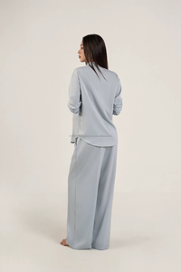 Luxury Silk Blend Woven 2-Piece Long Set Shirt Neck Full Sleeve Casual Solid Dressy Maternity Breathable Women's Nursing - Product Image 4