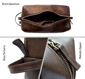 กระเป๋าใส่เครื่องสำอางหนัง ขนาดกลาง สไตล์วินเทจ ปิดด้วยซิป ทนทาน - Product Image 5