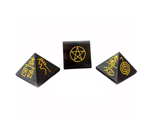 Lapis Lazuli Reiki Three Piece Polished Waterproof Pyramid <b>Set</b> <b>Crystal</b> Stones Symbolic Designs Feng Shui Art Collectible Display - Product Image 3