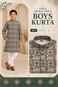 Boys Linen Digital Print Wrinkle Free Traditional Ethnic Wear India Casual All Seasons Wedding & Diwali 0 to 14 Years - Product Image 1