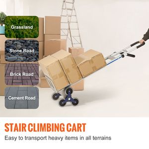 Carrello a mano in alluminio con capacità di carico di 250 kg e doppie maniglie per salire le scale, telaio integrato, ruote in gomma antiscivolo - Product Image 2