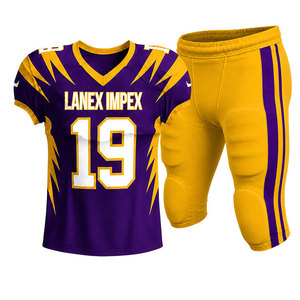 Uniforme de Fútbol Americano para Hombre, Diseño de Primera Calidad, Color Morado y Amarillo, Sublimado, Conjunto de Jersey y Pantalones, Número 19, Poliéster Transpirable - Product Image 2