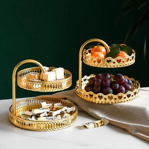 <b>Decorative</b> Gold Iron Dessert <b>Cake</b> Stand with <b>Flower</b> Border for Wedding Birthday Anniversary Buffet Display and Home <b>Decor</b> - Product Image 2