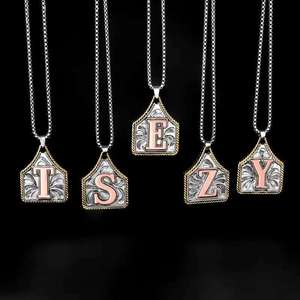 Collier Western Cowboy en Acier Inoxydable avec Pendentif Lettre Initiale A-Z et Aigle, Chaîne Vintage en Corde de Vache et Chaîne Maille Forçat - Product Image 3