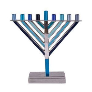 Polished <b>Silver</b> Metal Menorah Candle Holder Hanukkah Traditional Candelabra Tabletop Elegant Home Decor Stand - Product Image 2